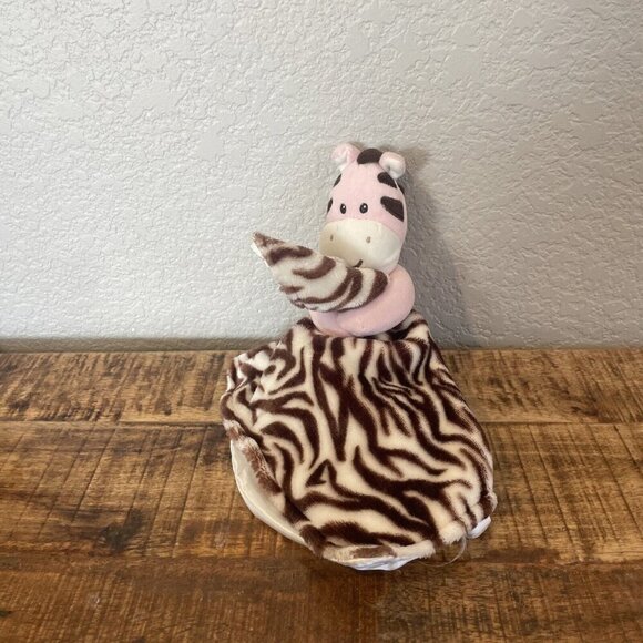 Baby Starters Pink Zebra Security Blanket Rattle Brown Stripes Satin Lovey - Picture 2 of 7